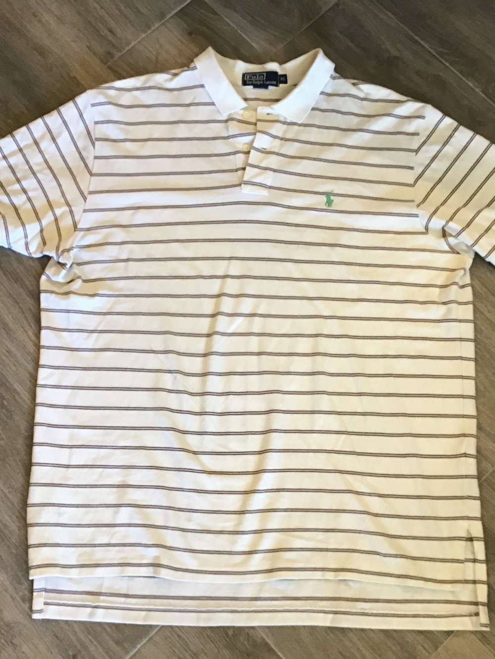 Ralph Lauren Cream Polo with Brown Pinstripes